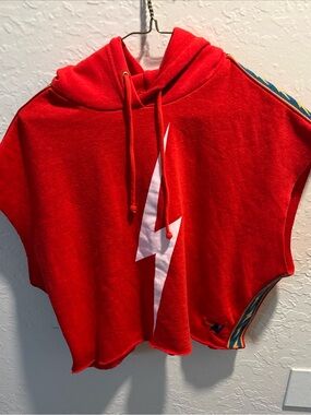 Aviator Nation Red Sleeveless Relaxed fit pullover bolt Hoodie cropped Unisex SM